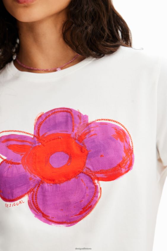 Desigual moterys gėlių iliustracijos marškinėliai apranga S606BV37