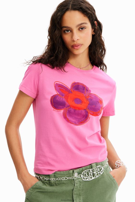 Desigual moterys gėlių iliustracijos marškinėliai apranga S606BV8