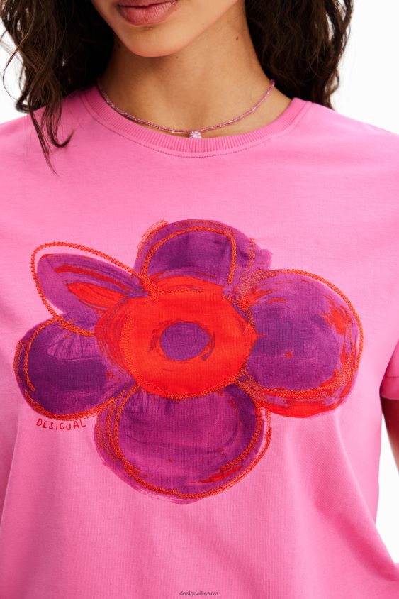 Desigual moterys gėlių iliustracijos marškinėliai apranga S606BV8