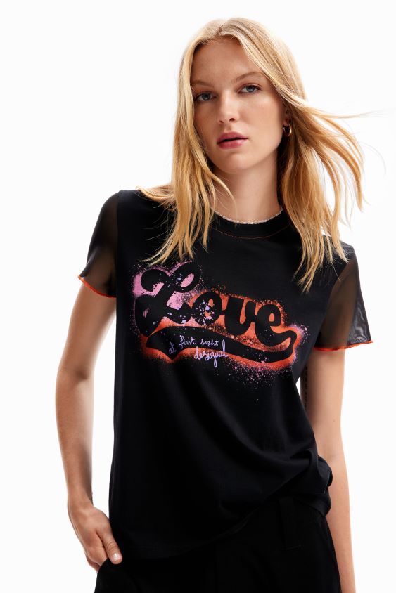 Desigual moterys graffiti meilės marškinėliai apranga S606BV36