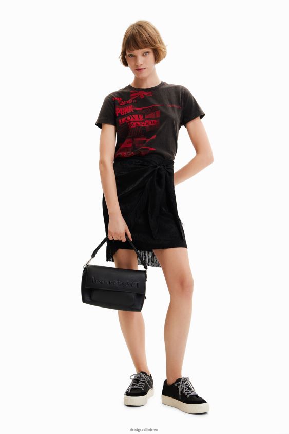 Desigual moterys išskalbto efekto laikraščių marškinėliai apranga S606BV1004