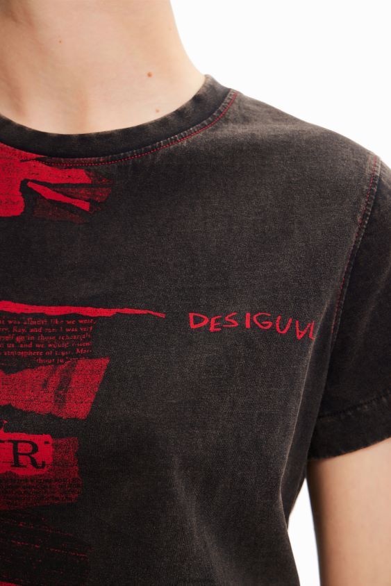 Desigual moterys išskalbto efekto laikraščių marškinėliai apranga S606BV1004