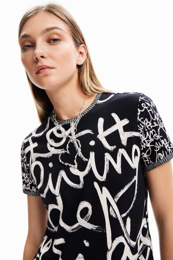 Desigual moterys kontrastingos žinutės marškinėliai apranga S606BV328