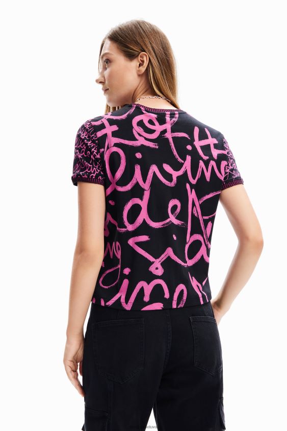 Desigual moterys kontrastingos žinutės marškinėliai apranga S606BV654
