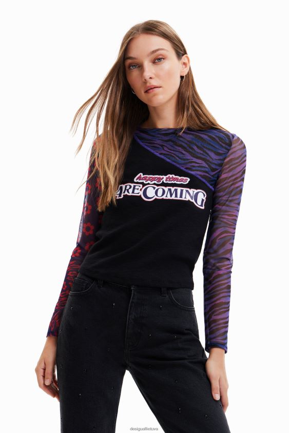 Desigual moterys kratinio tiulio marškinėliai su žinute apranga S606BV1075