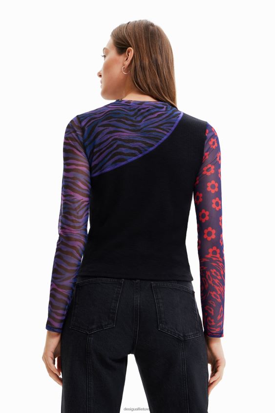 Desigual moterys kratinio tiulio marškinėliai su žinute apranga S606BV1075