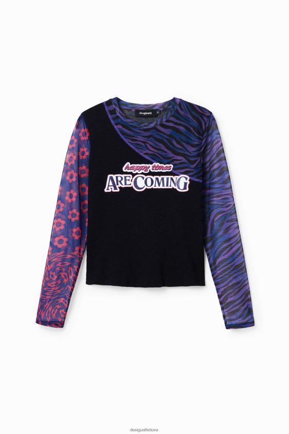 Desigual moterys kratinio tiulio marškinėliai su žinute apranga S606BV1075