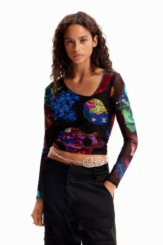 Desigual moterys m. christian Lacroix mineralinio tiulio marškinėliai apranga S606BV221