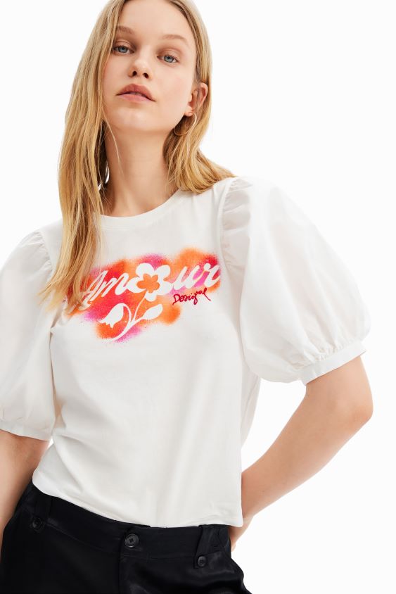 Desigual moterys marškinėliai pūstomis rankovėmis apranga S606BV298