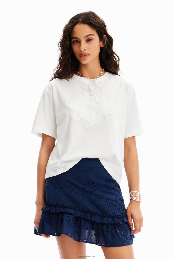 Desigual moterys marškinėliai su gėlių lopais apranga S606BV142
