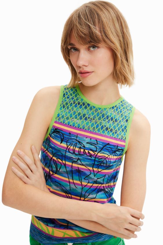 Desigual moterys megzti dryžuoti marškinėliai apranga S606BV457