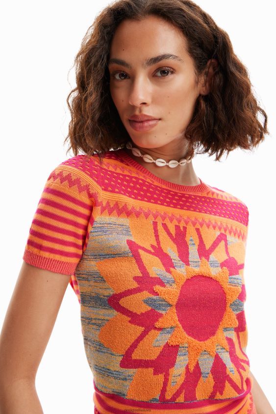Desigual moterys megzti gėlių marškinėliai apranga S606BV294