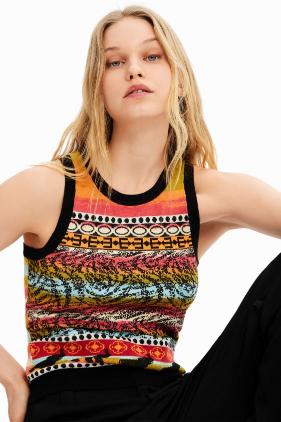 Desigual moterys megzti krašteliai marškinėliai apranga S606BV429