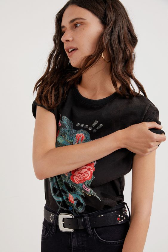 Desigual moterys meniški gyvatės marškinėliai apranga S606BV1090