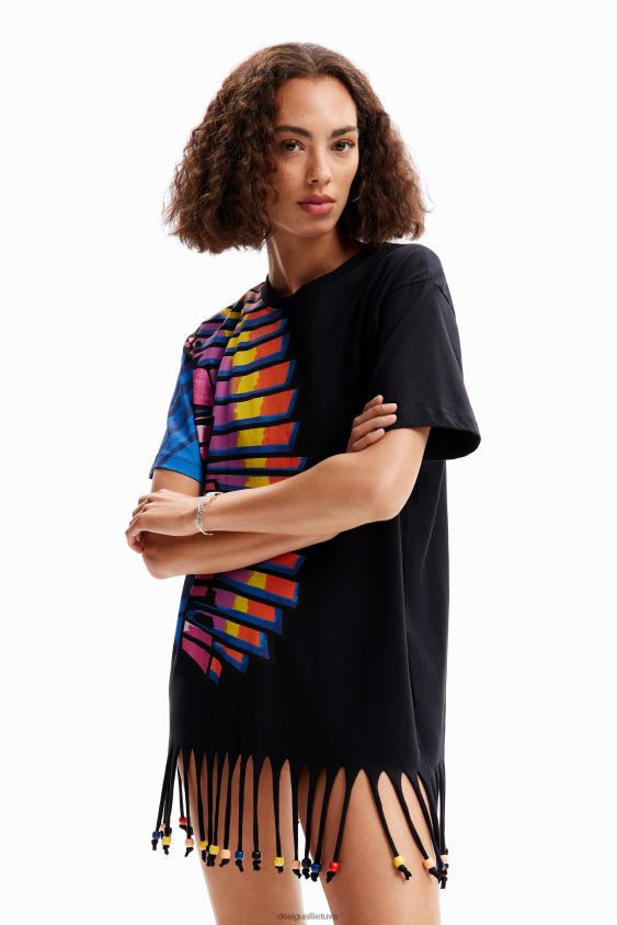 Desigual moterys negabaritinių karoliukais puošti tropiniai marškinėliai apranga S606BV908