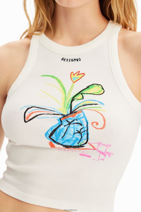 Desigual moterys ploni iliustruoti marškinėliai su briaunomis apranga S606BV580