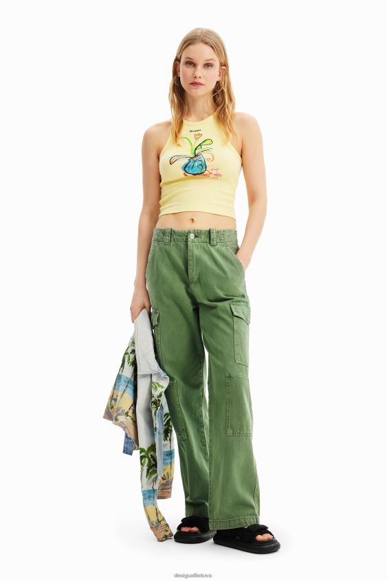 Desigual moterys ploni iliustruoti marškinėliai su briaunomis apranga S606BV752