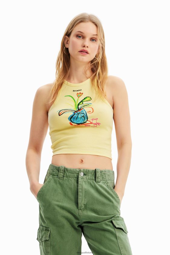 Desigual moterys ploni iliustruoti marškinėliai su briaunomis apranga S606BV752