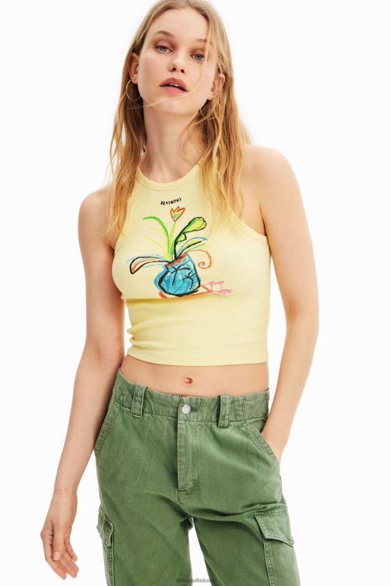Desigual moterys ploni iliustruoti marškinėliai su briaunomis apranga S606BV752