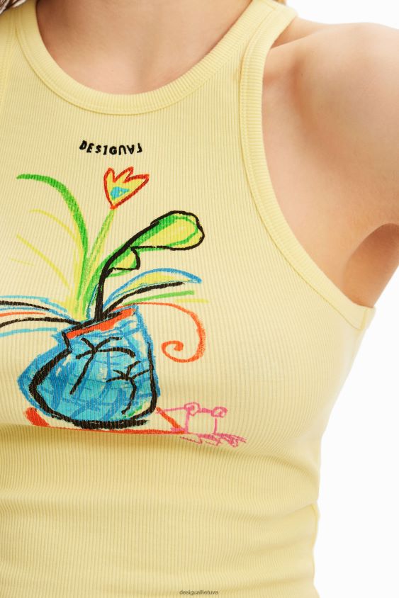 Desigual moterys ploni iliustruoti marškinėliai su briaunomis apranga S606BV752