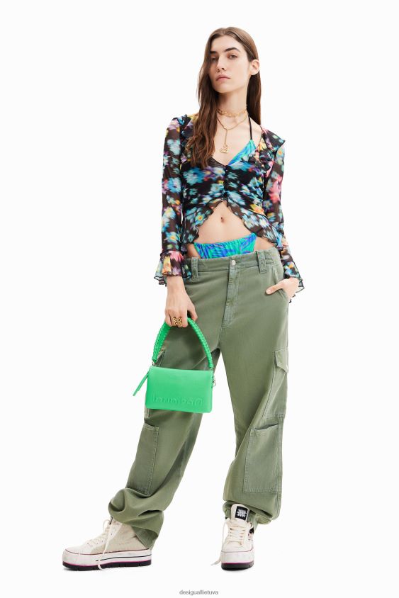 Desigual moterys raukinti gėlėti marškinėliai apranga S606BV608