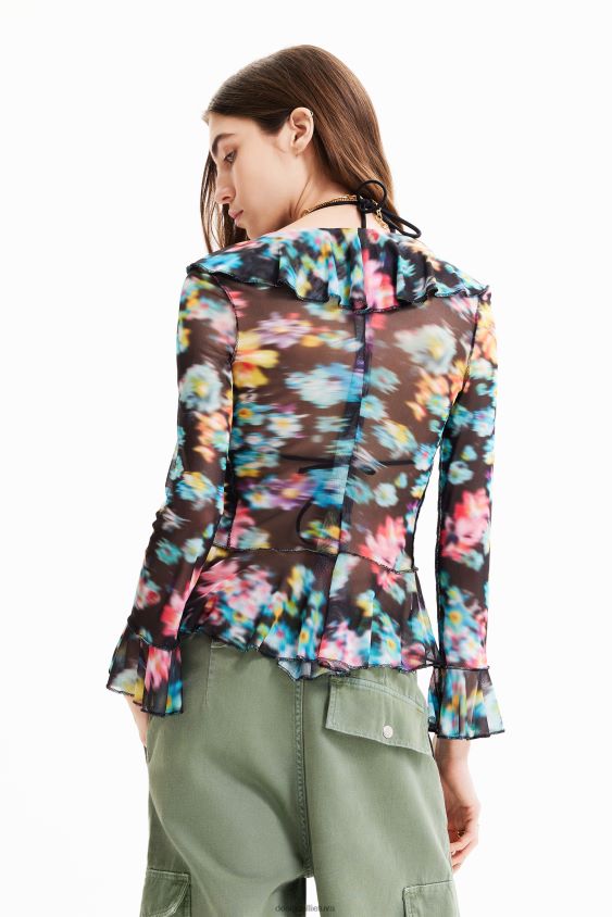 Desigual moterys raukinti gėlėti marškinėliai apranga S606BV608
