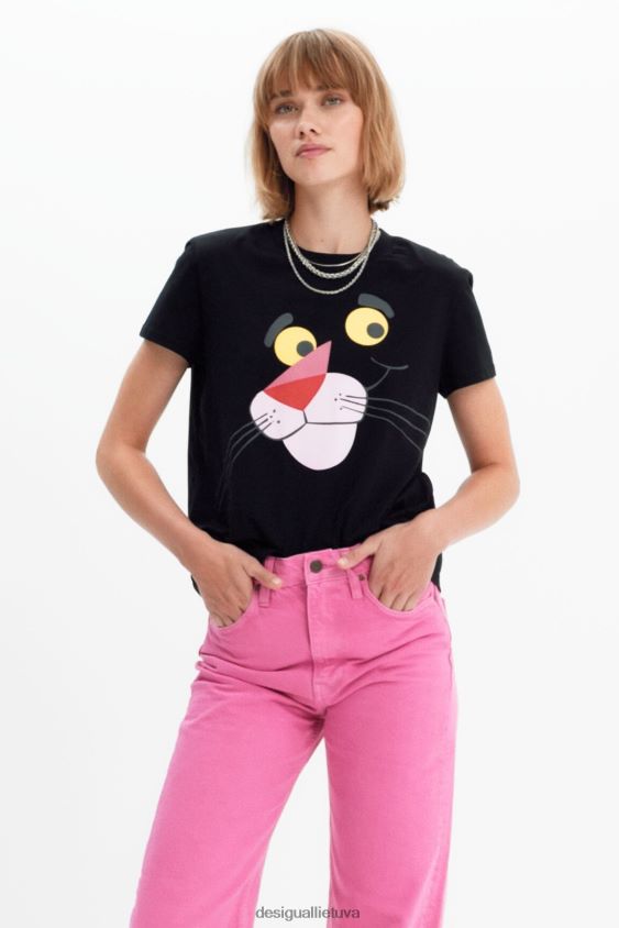 Desigual moterys rožinės spalvos panteros marškinėliai apranga S606BV964