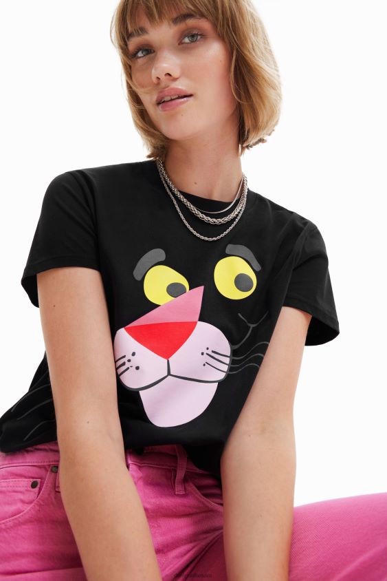 Desigual moterys rožinės spalvos panteros marškinėliai apranga S606BV964