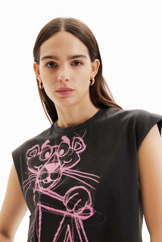 Desigual moterys rožinės spalvos panteros marškinėliai be rankovių apranga S606BV296