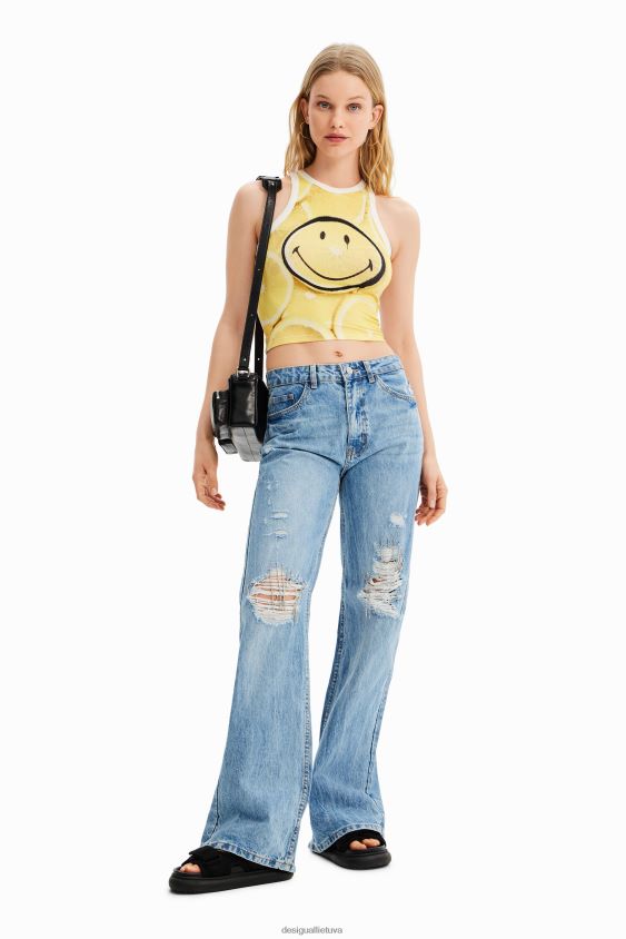 Desigual moterys smiley ploni briaunoti marškinėliai apranga S606BV748