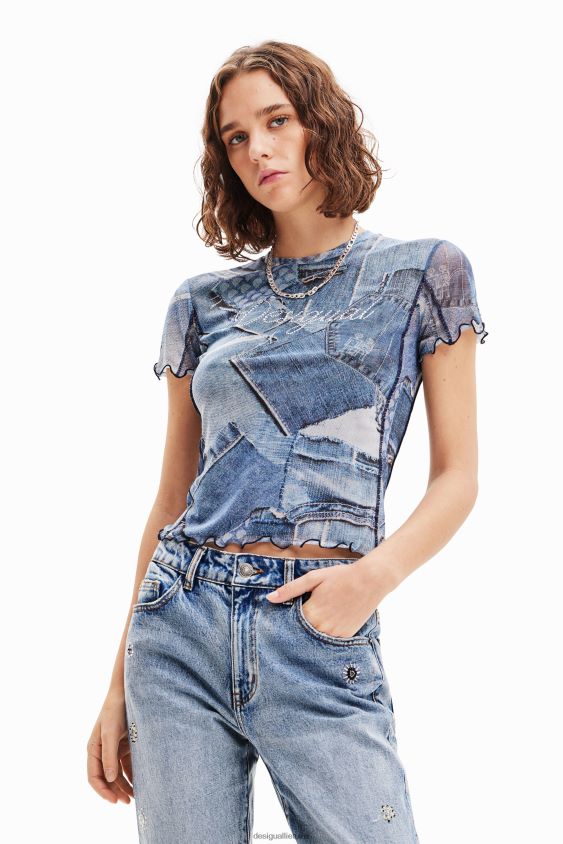 Desigual moterys tiulio kratinio džinsiniai marškinėliai apranga S606BV42