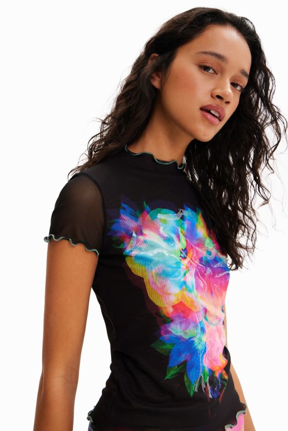 Desigual moterys tiulio ploni gėlėti marškinėliai apranga S606BV848
