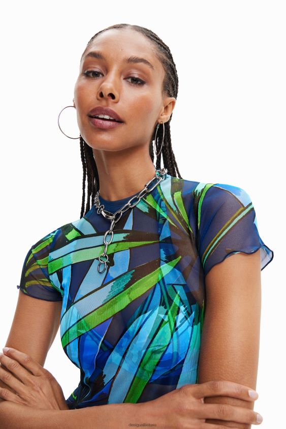 Desigual moterys trumpi tropinio tiulio marškinėliai apranga S606BV489