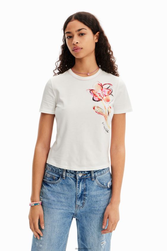 Desigual moterys trumpomis rankovėmis gėlių marškinėliai apranga S606BV1168