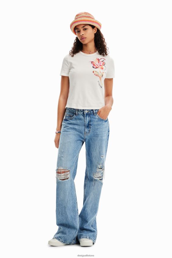 Desigual moterys trumpomis rankovėmis gėlių marškinėliai apranga S606BV1168