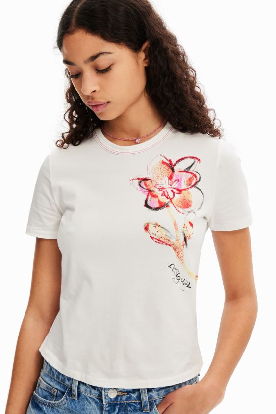 Desigual moterys trumpomis rankovėmis gėlių marškinėliai apranga S606BV1168
