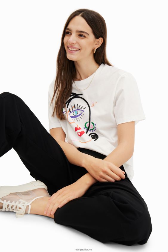 Desigual moterys trumpomis rankovėmis veido marškinėliai apranga S606BV341