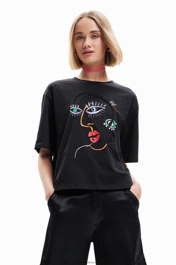 Desigual moterys trumpomis rankovėmis veido marškinėliai apranga S606BV950