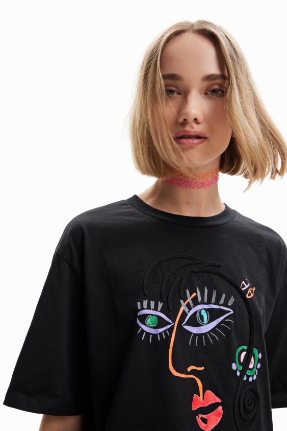 Desigual moterys trumpomis rankovėmis veido marškinėliai apranga S606BV950