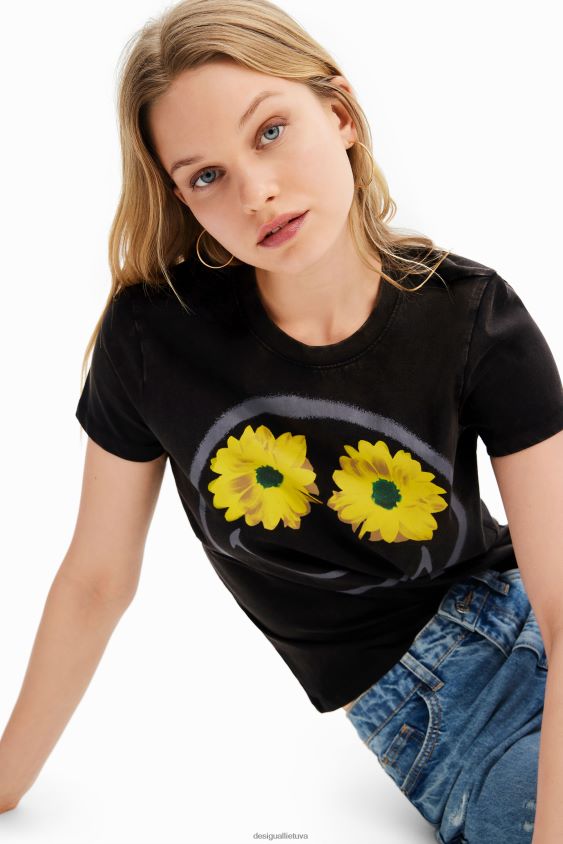 Desigual moterys šypsenėlių gėlių marškinėliai apranga S606BV1018