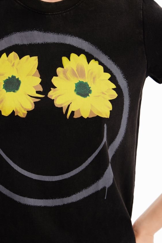 Desigual moterys šypsenėlių gėlių marškinėliai apranga S606BV1018