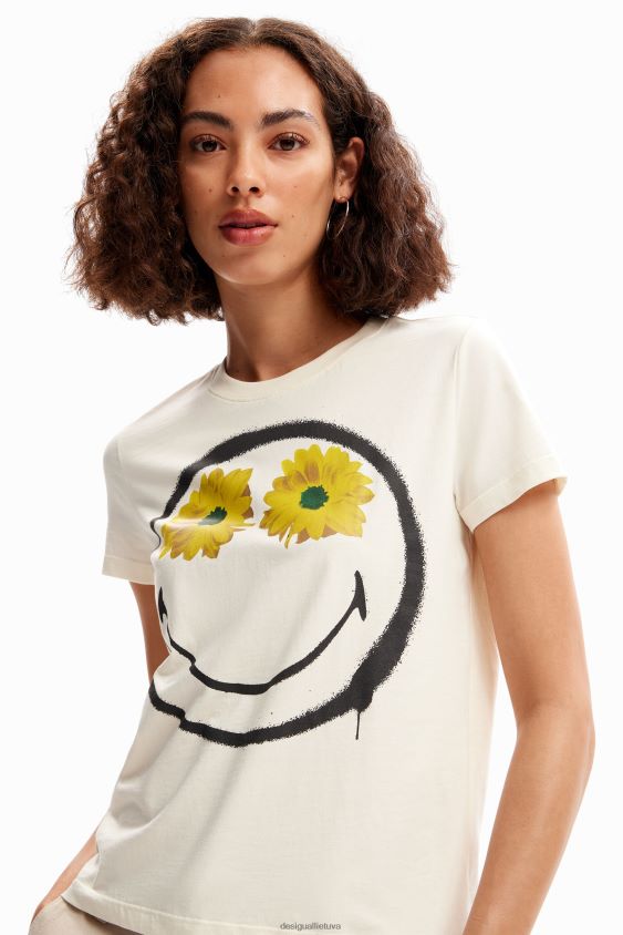 Desigual moterys šypsenėlių gėlių marškinėliai apranga S606BV944