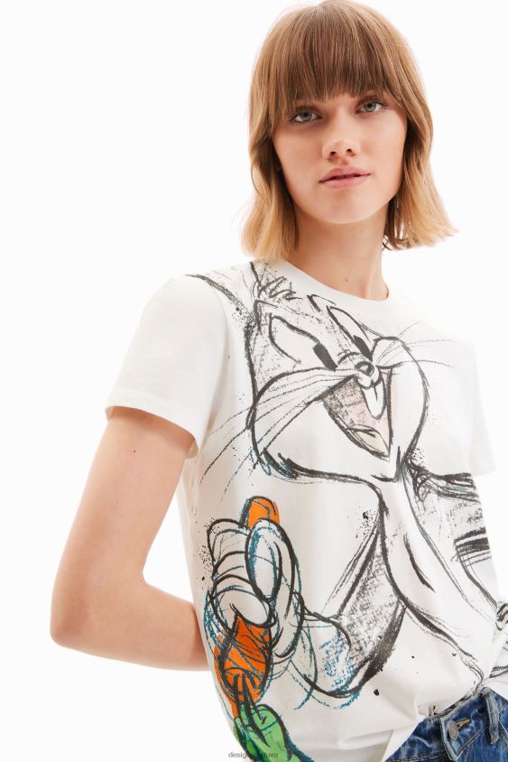 Desigual moterys zuikio marškinėliai trumpomis rankovėmis apranga S606BV885