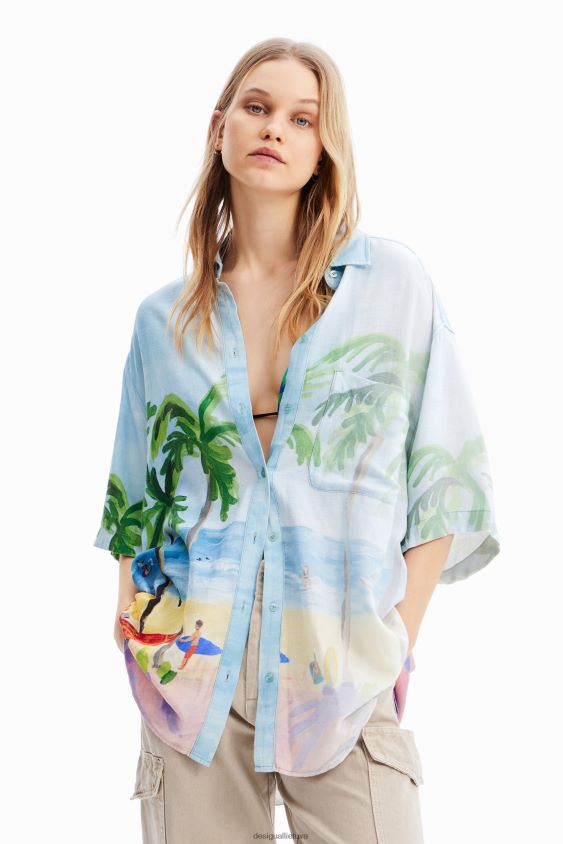 Desigual moterys didelio dydžio tropinio lino marškiniai apranga S606BV368