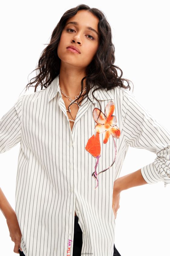 Desigual moterys dryžuoti gėlių marškiniai apranga S606BV114