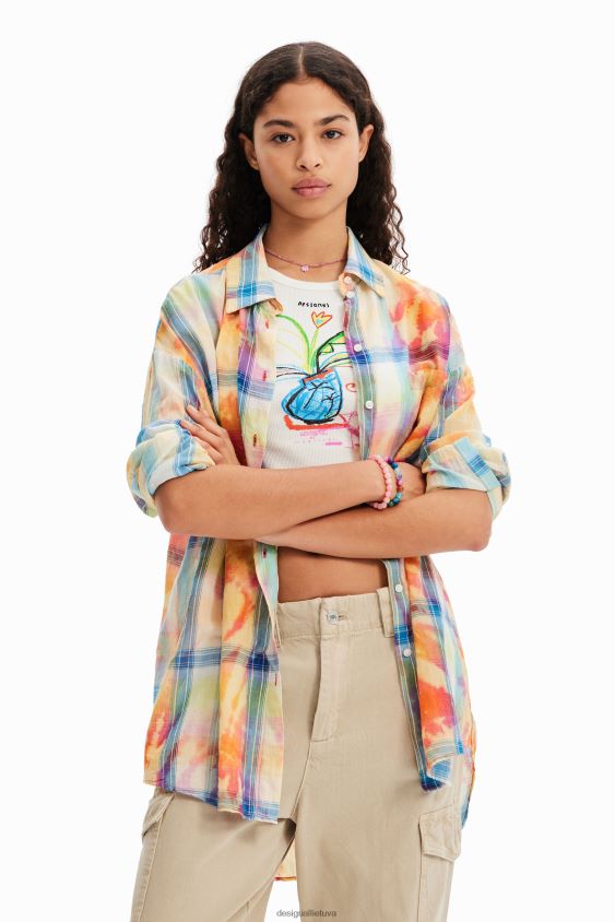 Desigual moterys negabaritinių languotų marškinių su kaklaraiščiais apranga S606BV455