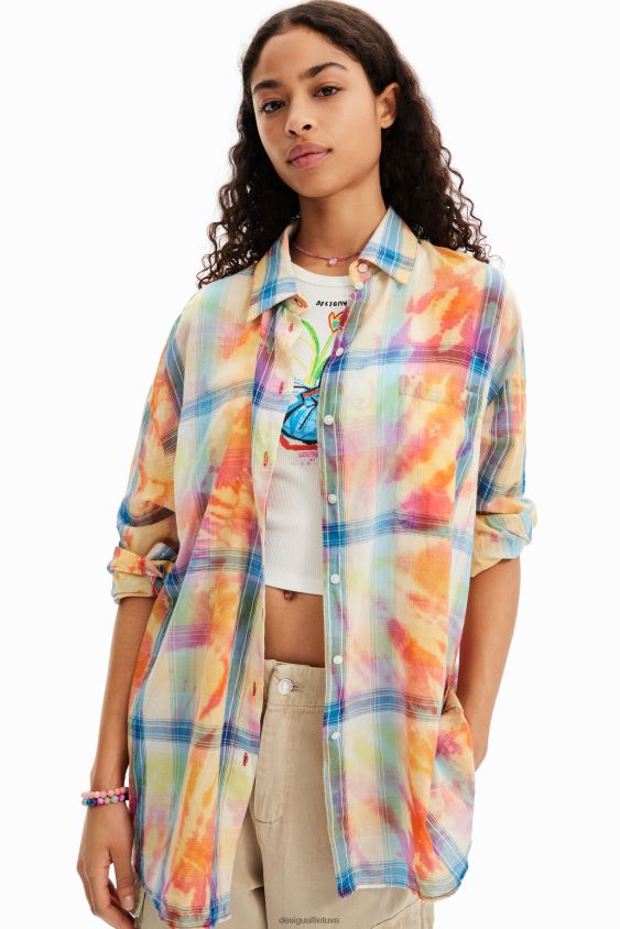 Desigual moterys negabaritinių languotų marškinių su kaklaraiščiais apranga S606BV455