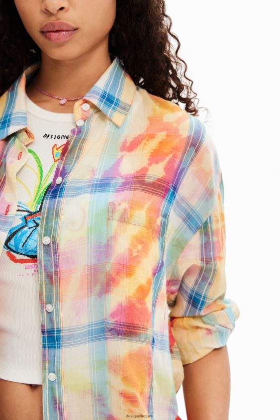 Desigual moterys negabaritinių languotų marškinių su kaklaraiščiais apranga S606BV455