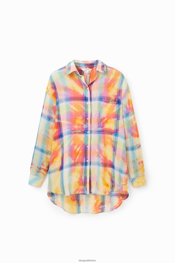 Desigual moterys negabaritinių languotų marškinių su kaklaraiščiais apranga S606BV455