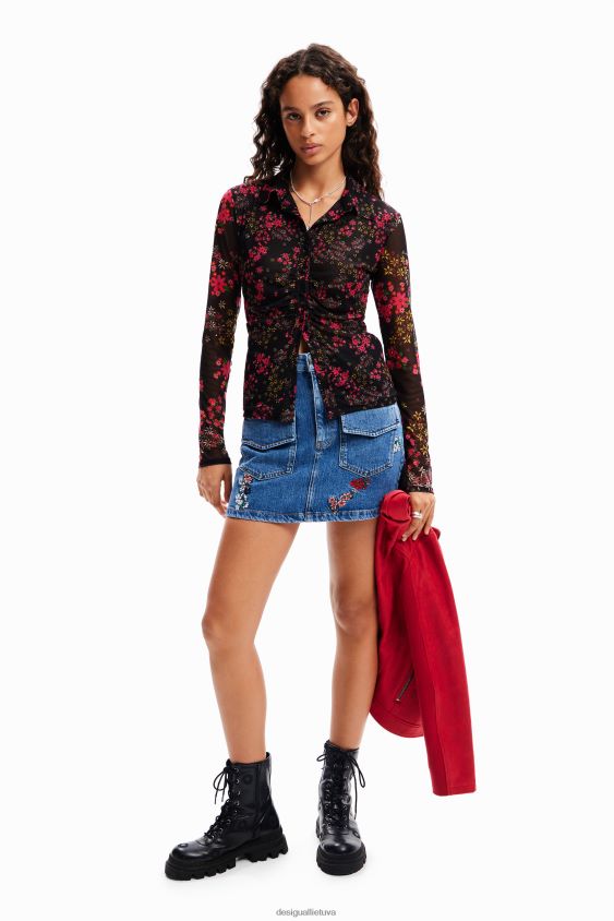 Desigual moterys surinkti gėlėti tiulio marškiniai apranga S606BV997